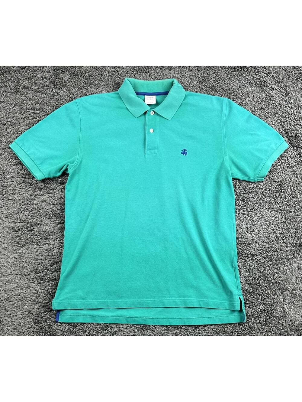 Brooks Brothers Mens Polo Shirt Turquoise Green Performance Cotton Logo Sz M